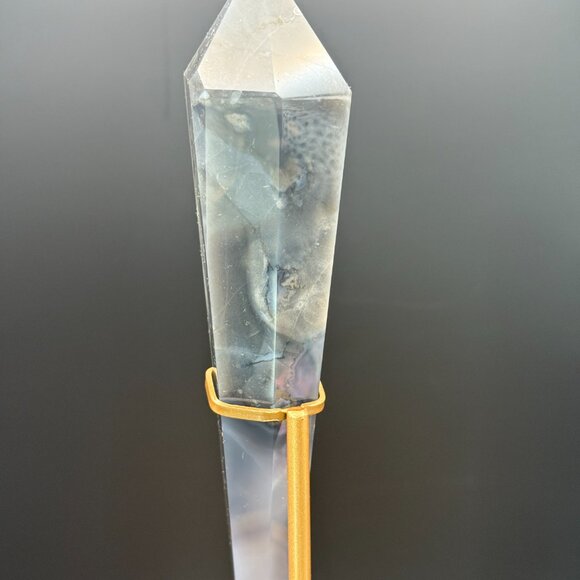 Black Flower Agate Chalcedony Wand 268g Crystal Protection Inspiration A1 - Picture 5 of 6